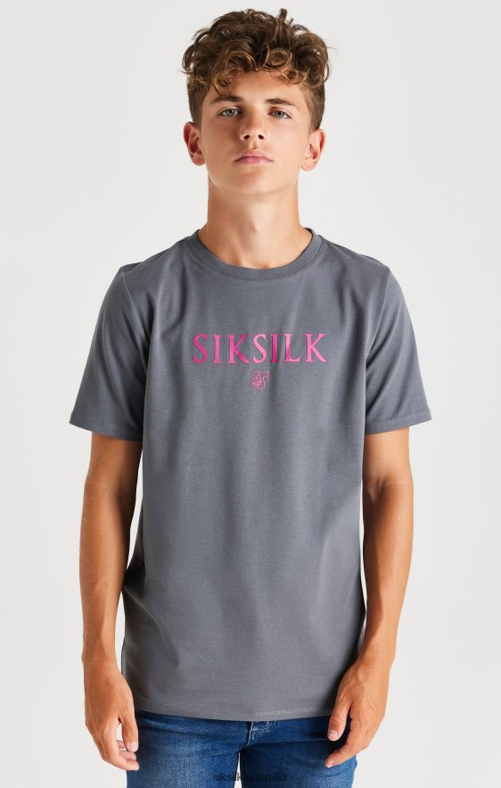 Boys Apparel TB82N280 SikSilk Grey Branded T-Shirt