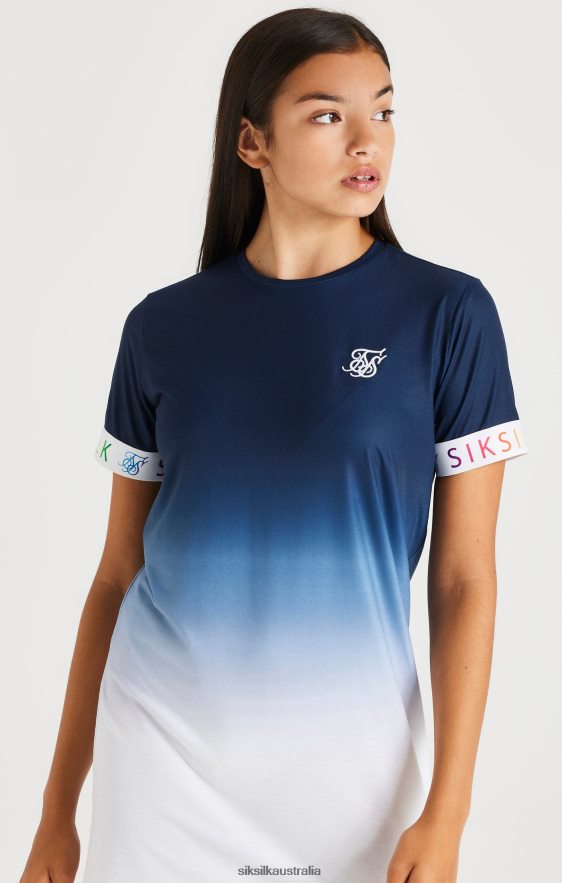 Girls Apparel TB82N342 SikSilk Rainbow Fade T-Shirt Dress - Navy & White