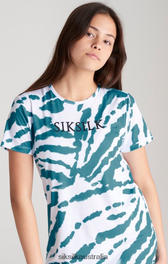 Girls Apparel TB82N343 SikSilk White Tie Dye T-Shirt Dress