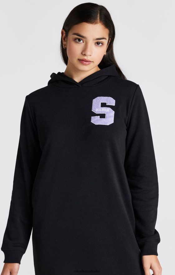 Girls Apparel TB82N344 SikSilk Black Varsity Logo Hoodie Dress