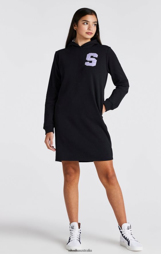 Girls Apparel TB82N344 SikSilk Black Varsity Logo Hoodie Dress