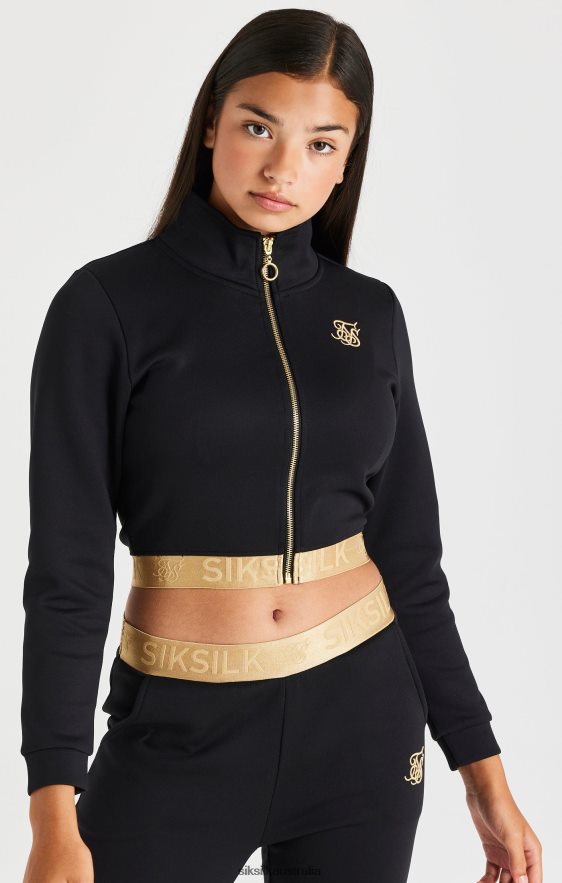 Girls Apparel TB82N330 SikSilk Metallic Taped Zip Through - Black
