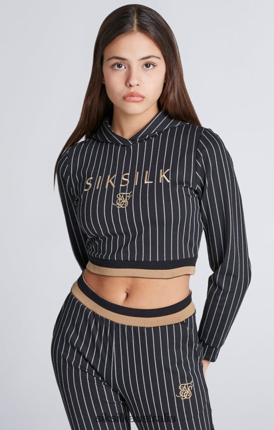 Girls Apparel TB82N337 SikSilk Black Baseball Stripe Cropped Hoodie