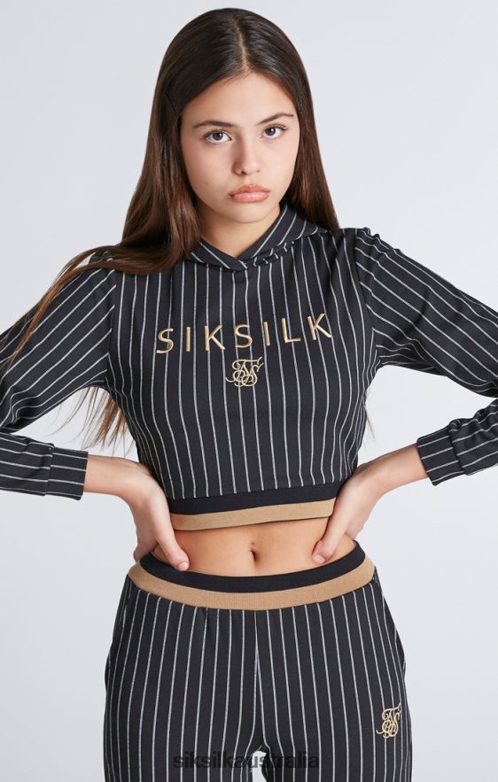Girls Apparel TB82N337 SikSilk Black Baseball Stripe Cropped Hoodie