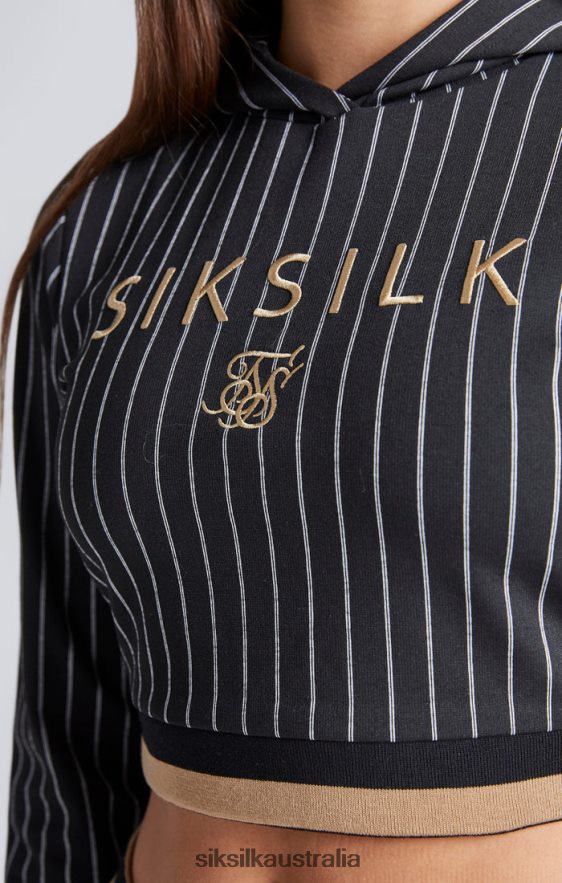 Girls Apparel TB82N337 SikSilk Black Baseball Stripe Cropped Hoodie