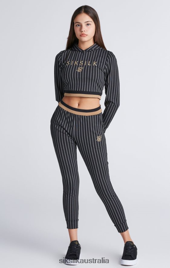 Girls Apparel TB82N337 SikSilk Black Baseball Stripe Cropped Hoodie