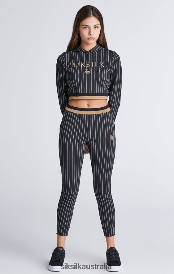 Girls Apparel TB82N337 SikSilk Black Baseball Stripe Cropped Hoodie