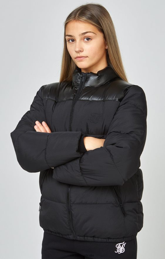 Girls Apparel TB82N340 SikSilk Black Zip Through Bubble Jacket