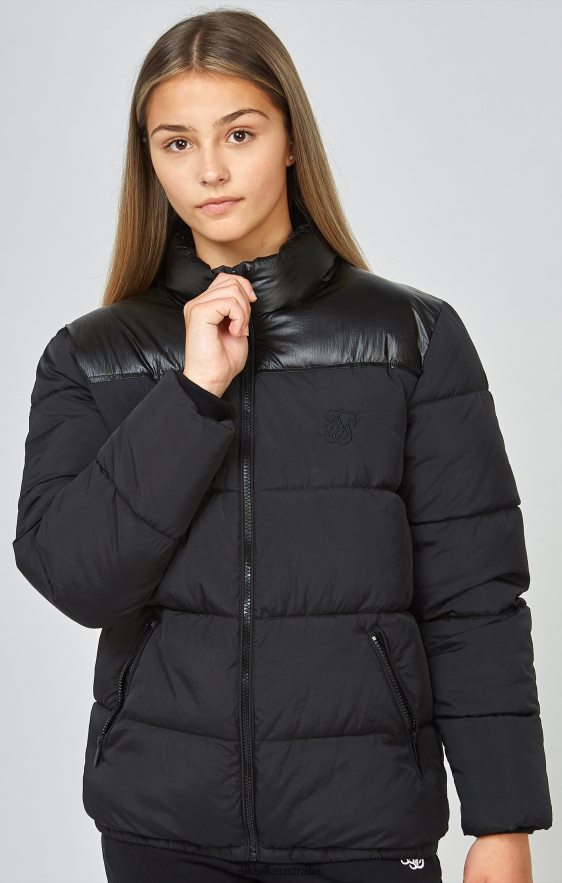 Girls Apparel TB82N340 SikSilk Black Zip Through Bubble Jacket