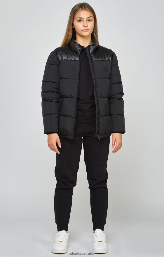 Girls Apparel TB82N340 SikSilk Black Zip Through Bubble Jacket