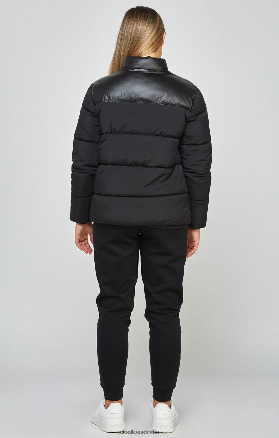 Girls Apparel TB82N340 SikSilk Black Zip Through Bubble Jacket