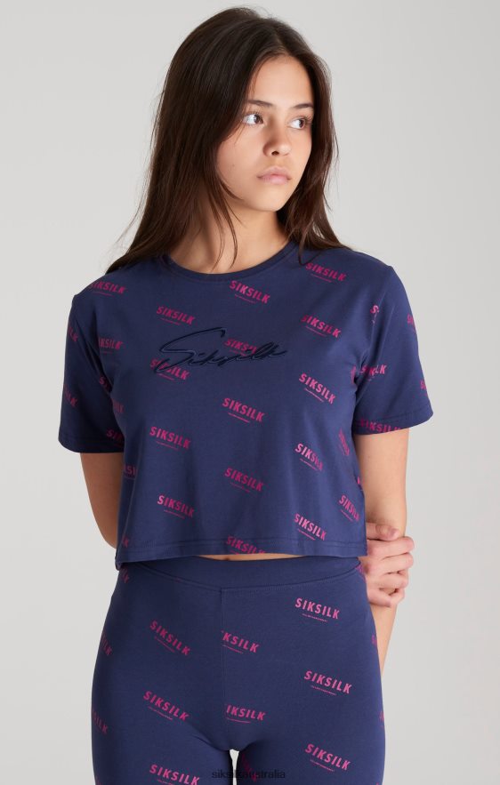 Girls Apparel TB82N324 SikSilk Navy Signature Cropped T-Shirt