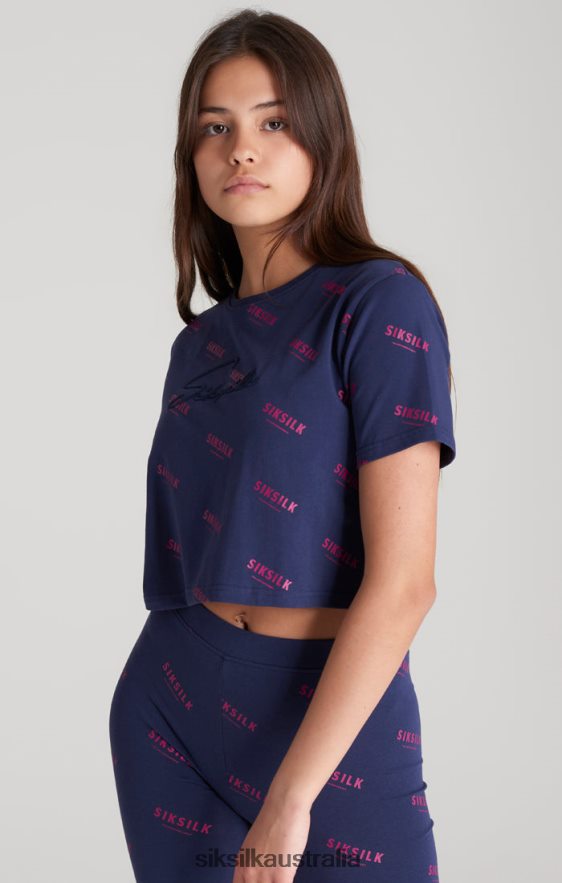 Girls Apparel TB82N324 SikSilk Navy Signature Cropped T-Shirt