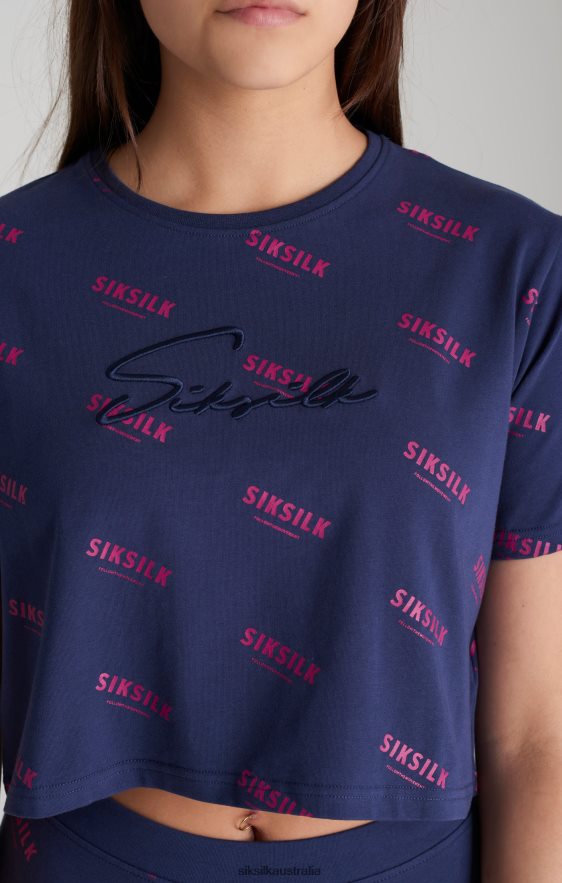 Girls Apparel TB82N324 SikSilk Navy Signature Cropped T-Shirt
