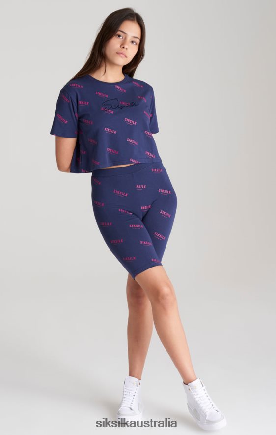 Girls Apparel TB82N324 SikSilk Navy Signature Cropped T-Shirt