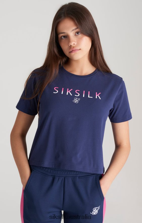 Girls Apparel TB82N325 SikSilk Navy Fade Logo Cropped T-Shirt