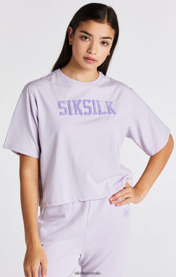 Girls Apparel TB82N327 SikSilk Purple Varsity Logo Crop T-Shirt