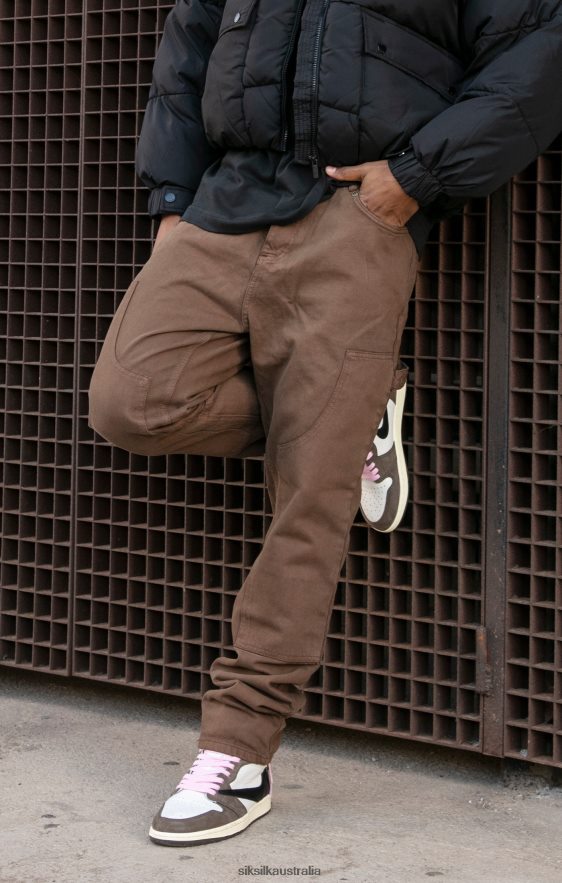 Men Apparel TB82N549 SikSilk Brown Straight Fit Carpenter Denim