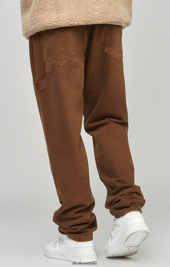 Men Apparel TB82N549 SikSilk Brown Straight Fit Carpenter Denim