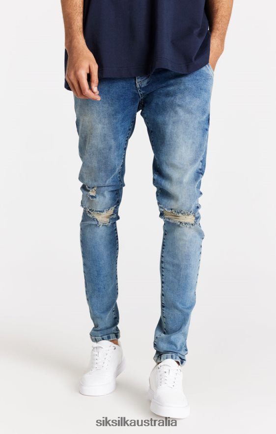 Men Apparel TB82N558 SikSilk Light Blue Distressed Slim Fit Jean