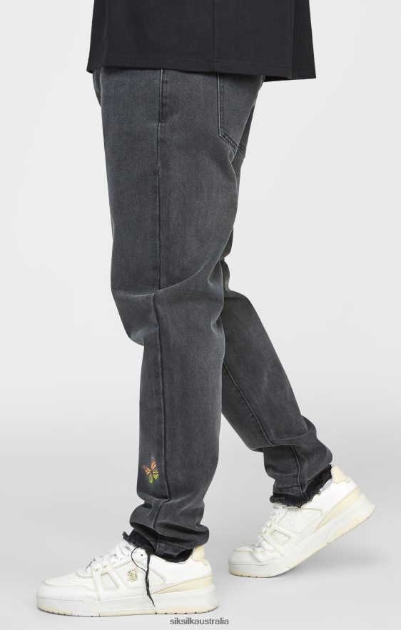 Men Apparel TB82N562 SikSilk Black Butterfly Straight Fit Denim