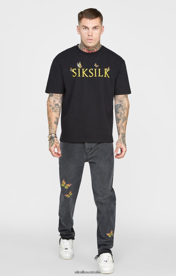 Men Apparel TB82N562 SikSilk Black Butterfly Straight Fit Denim