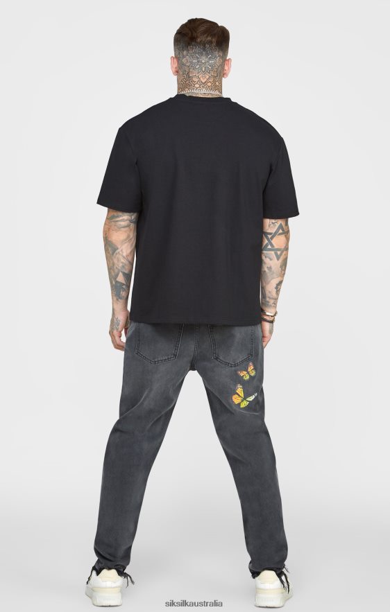 Men Apparel TB82N562 SikSilk Black Butterfly Straight Fit Denim