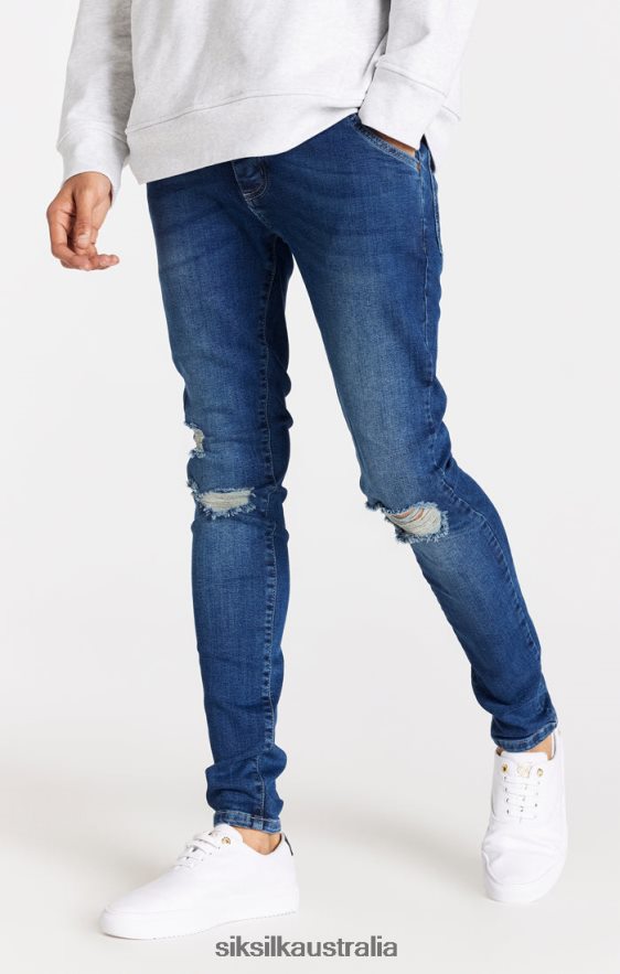 Men Apparel TB82N563 SikSilk Blue Distressed Slim Fit Jean