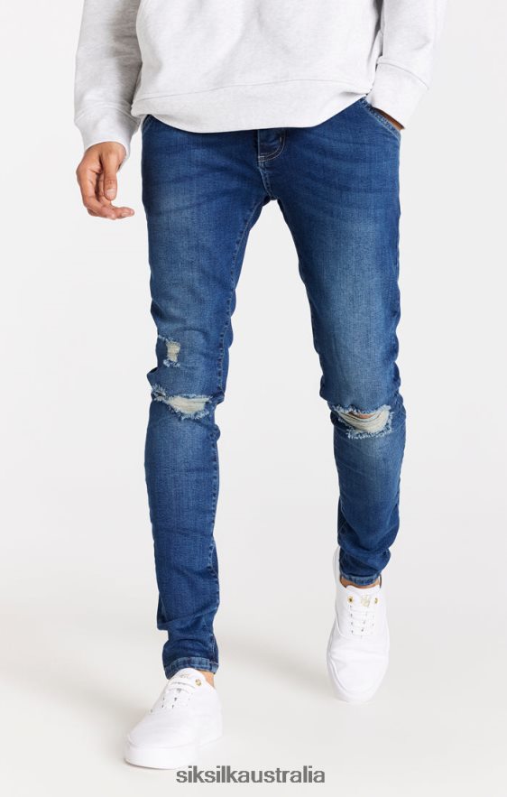 Men Apparel TB82N563 SikSilk Blue Distressed Slim Fit Jean
