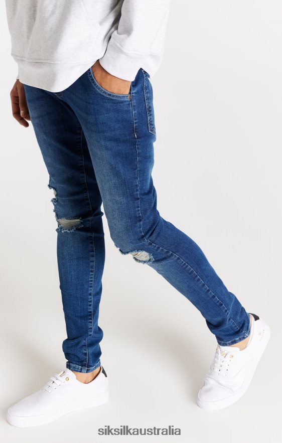 Men Apparel TB82N563 SikSilk Blue Distressed Slim Fit Jean