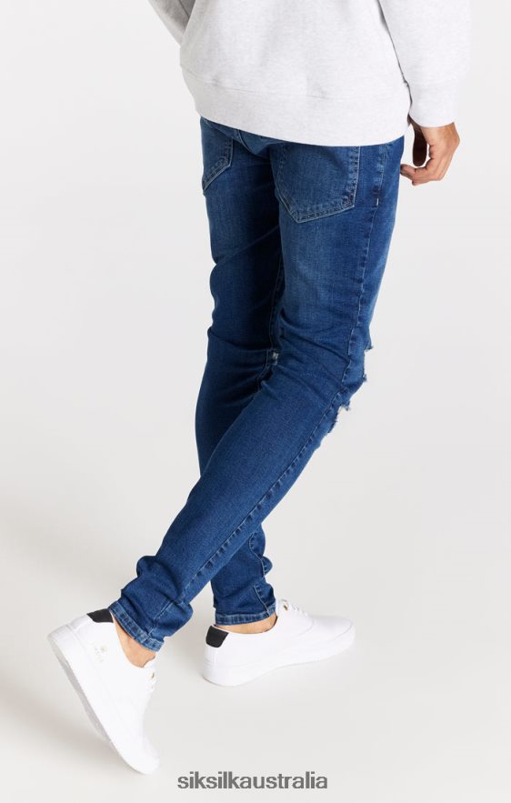 Men Apparel TB82N563 SikSilk Blue Distressed Slim Fit Jean