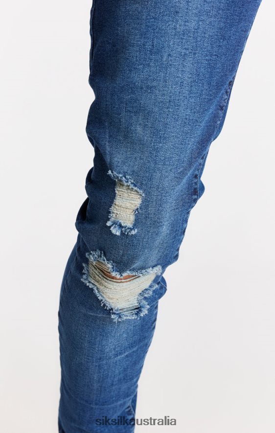 Men Apparel TB82N563 SikSilk Blue Distressed Slim Fit Jean
