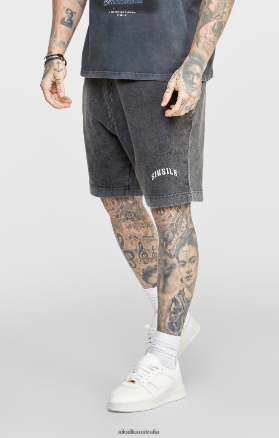 Men Apparel TB82N567 SikSilk Black Graphic Relaxed Shorts