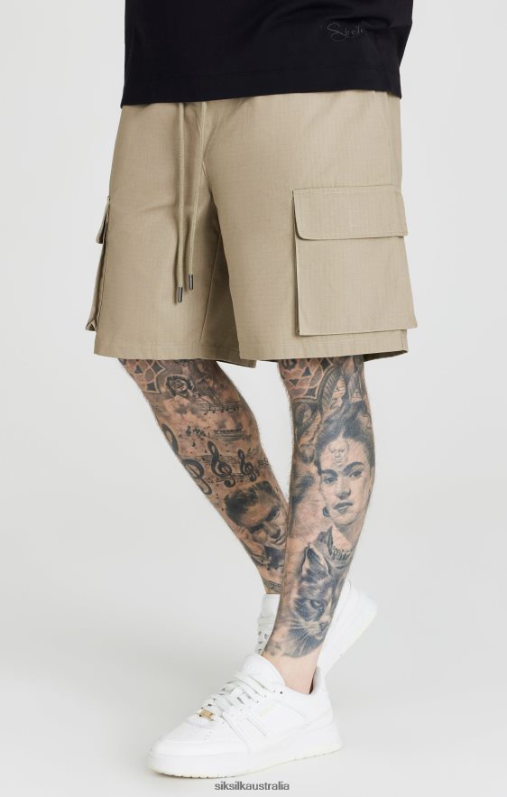 Men Apparel TB82N578 SikSilk Beige Ripstop Cargo Short
