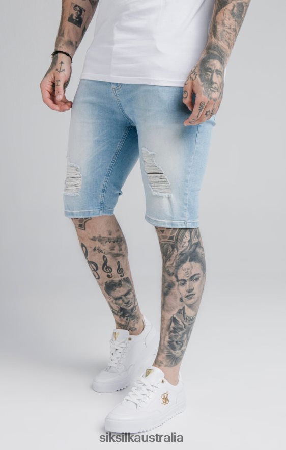 Men Apparel TB82N583 SikSilk Blue Distressed Denim Short