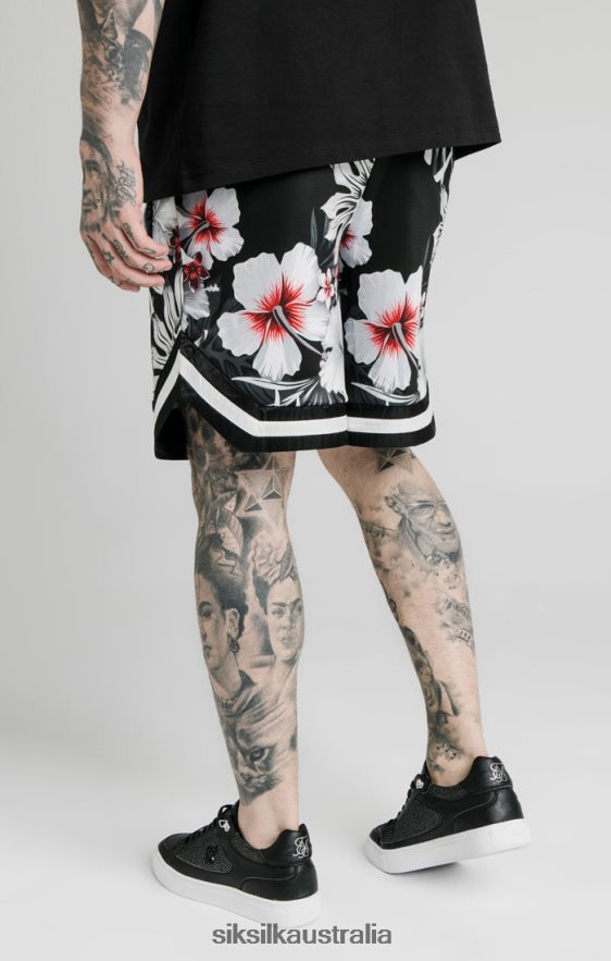 Men Apparel TB82N591 SikSilk Floral Basketball Shorts - Black