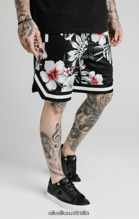 Men Apparel TB82N591 SikSilk Floral Basketball Shorts - Black