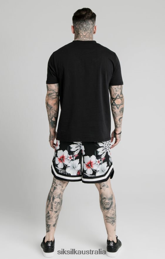 Men Apparel TB82N591 SikSilk Floral Basketball Shorts - Black