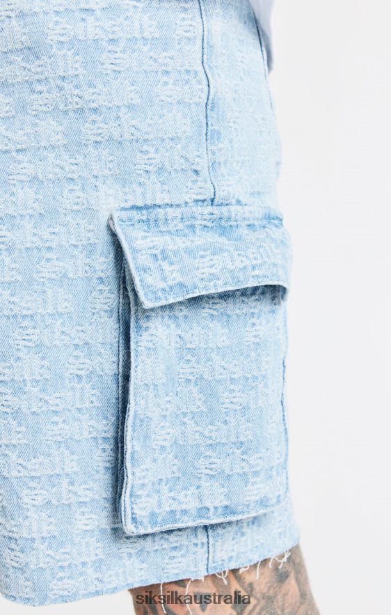 Men Apparel TB82N593 SikSilk Blue Jacquard Denim Cargo Short