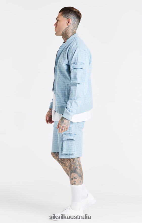 Men Apparel TB82N593 SikSilk Blue Jacquard Denim Cargo Short