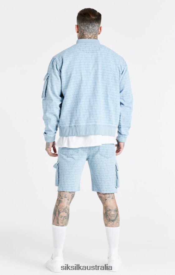 Men Apparel TB82N593 SikSilk Blue Jacquard Denim Cargo Short