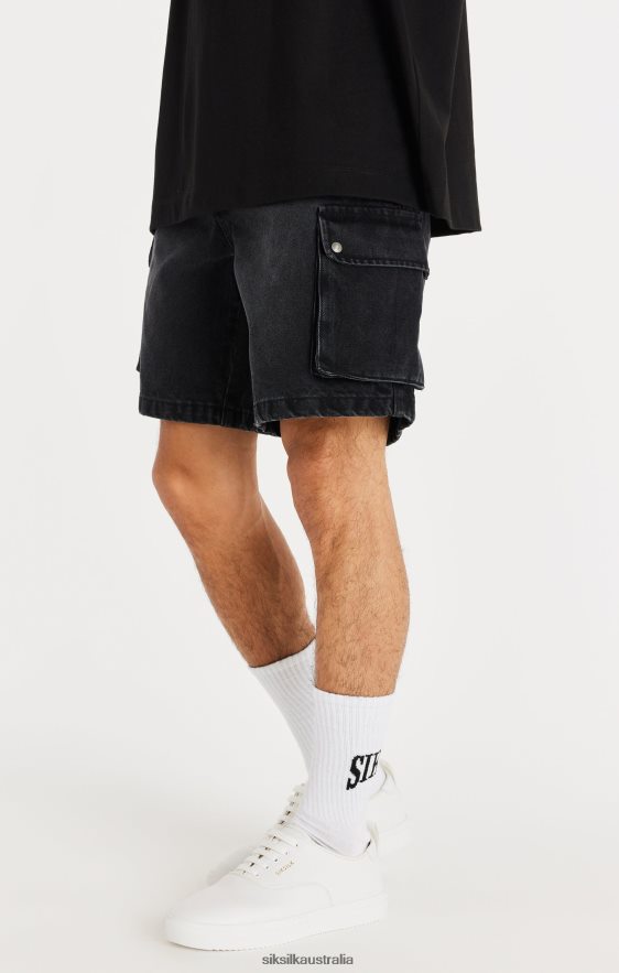 Men Apparel TB82N598 SikSilk Black Denim Cargo Short