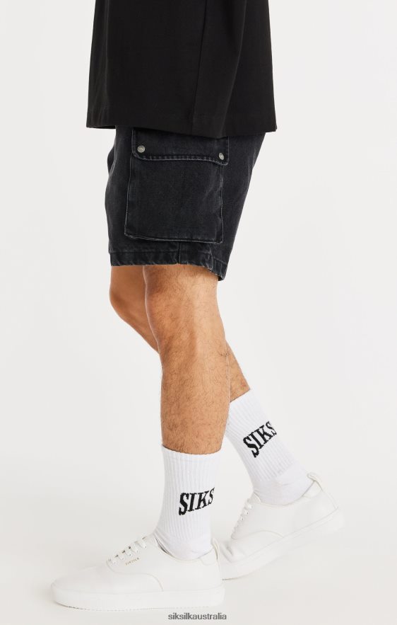 Men Apparel TB82N598 SikSilk Black Denim Cargo Short