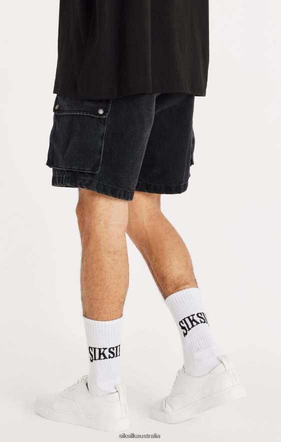 Men Apparel TB82N598 SikSilk Black Denim Cargo Short