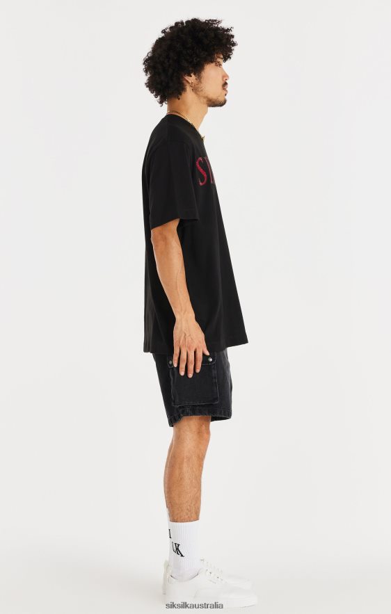 Men Apparel TB82N598 SikSilk Black Denim Cargo Short