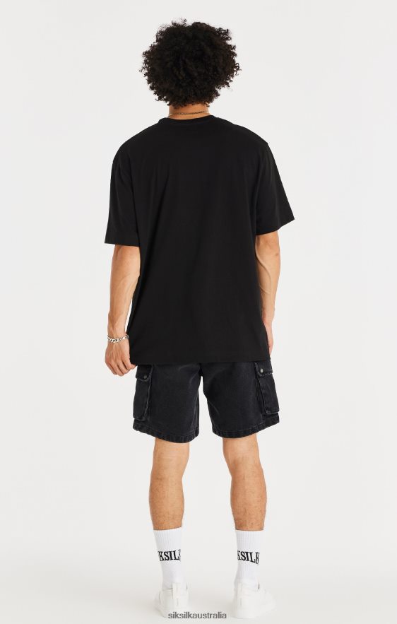 Men Apparel TB82N598 SikSilk Black Denim Cargo Short