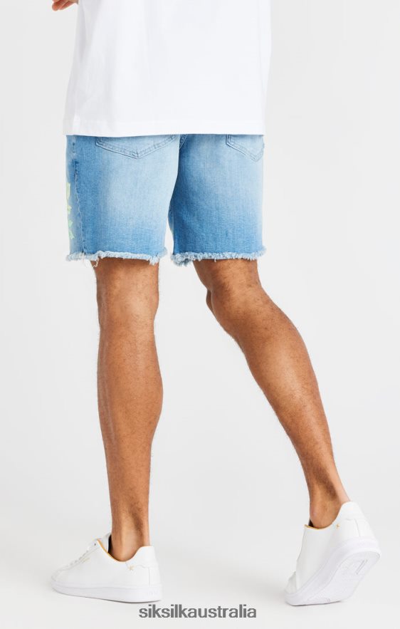 Men Apparel TB82N601 SikSilk Raw Floral Denim Shorts - Light Midstone Blue