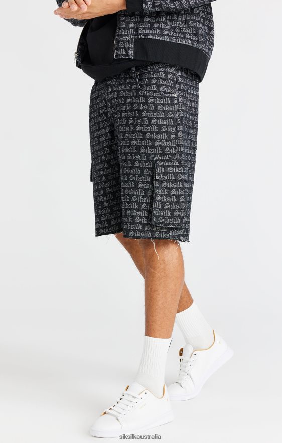 Men Apparel TB82N604 SikSilk Black Jacquard Denim Cargo Short