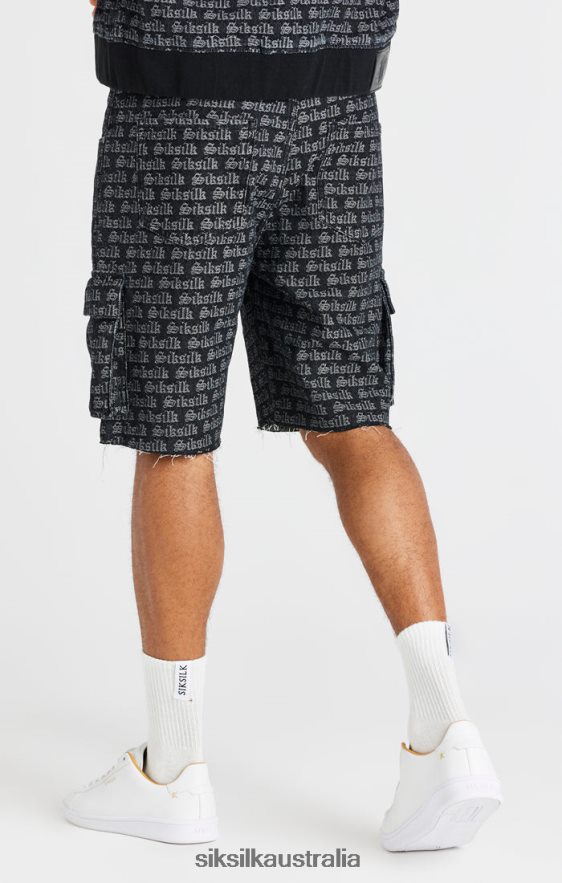 Men Apparel TB82N604 SikSilk Black Jacquard Denim Cargo Short
