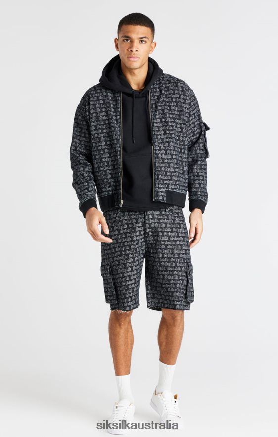 Men Apparel TB82N604 SikSilk Black Jacquard Denim Cargo Short